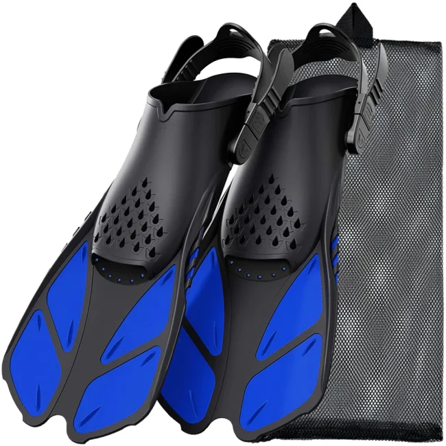 Snorkel Fins Adjustable Buckles Swimming Flippers Short Silicone Scuba Diving Shoes Open Heel Travel Size Adult Men Womens